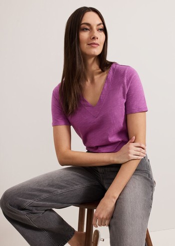 Phase Eight Elspeth V Neck T Shirts Purple Canada | UHZJEK-691